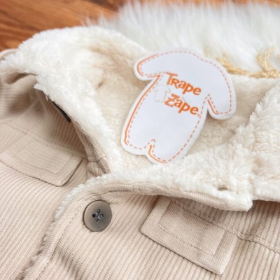 Conj. Casaco Canelado com Pelinho e Calça de Moletom - Areia